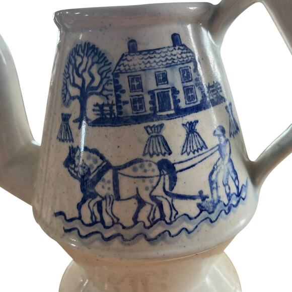 Poppytrail Vernon Coffee Pot Provincial Blue by Metlox Blue Farm Scene No Lid - Picture 4 of 16